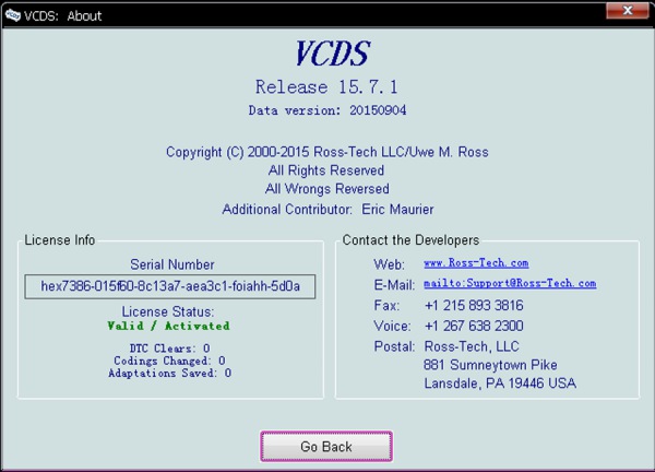 Exposição 1 do software de VAGCOM V15.7.1
